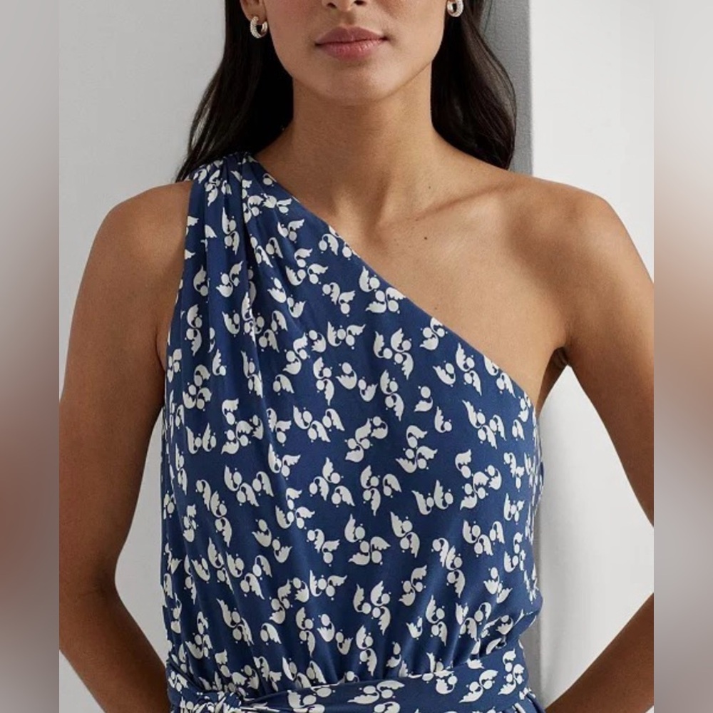 Ralph Lauren Elegant Blue Floral One-Shoulder Dress - Picture 3 of 13